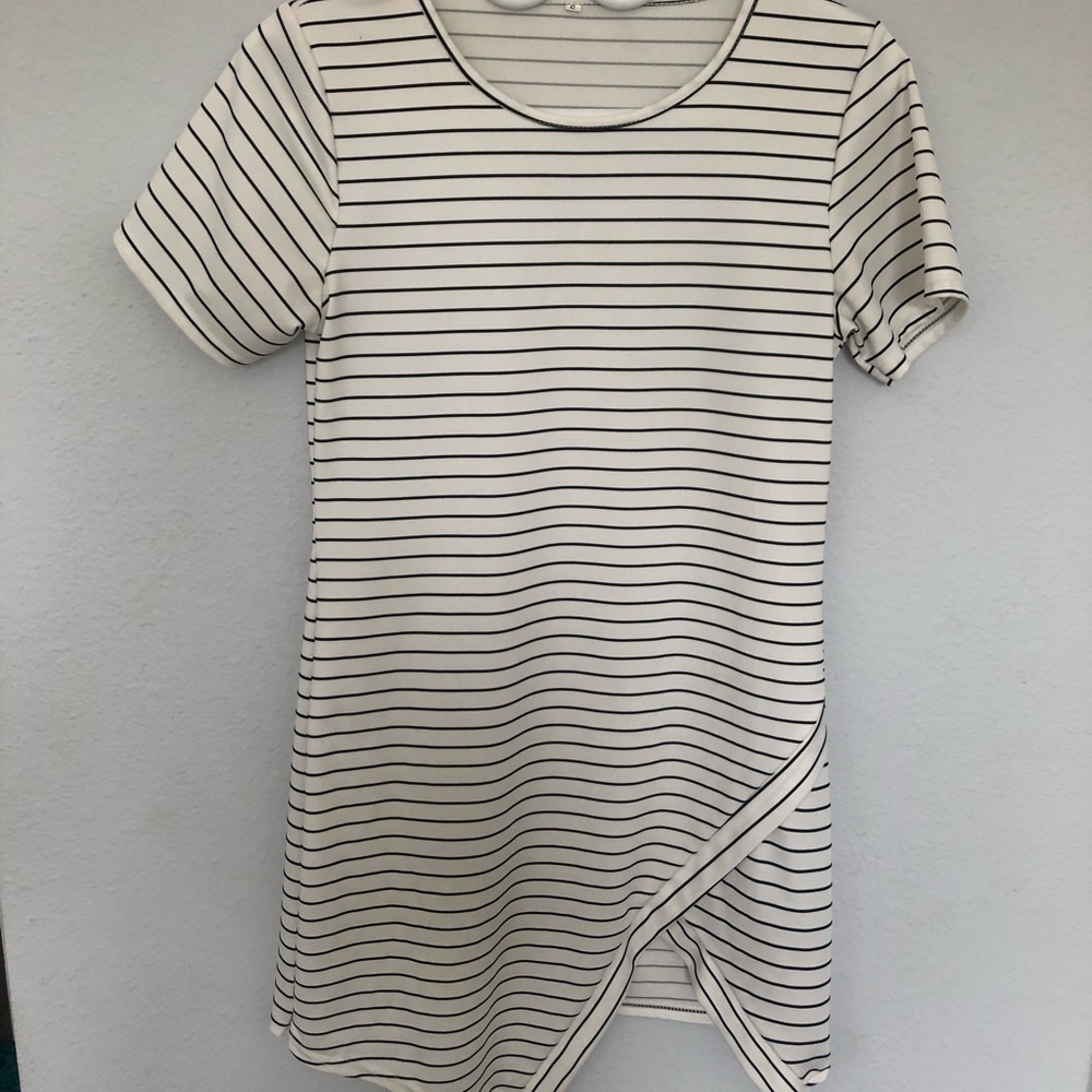 white with black stripes tshirt dress